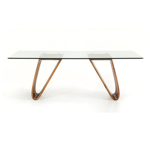 83" Clear And Brown Glass And Solid Wood Double Pedestal Base Dining Table