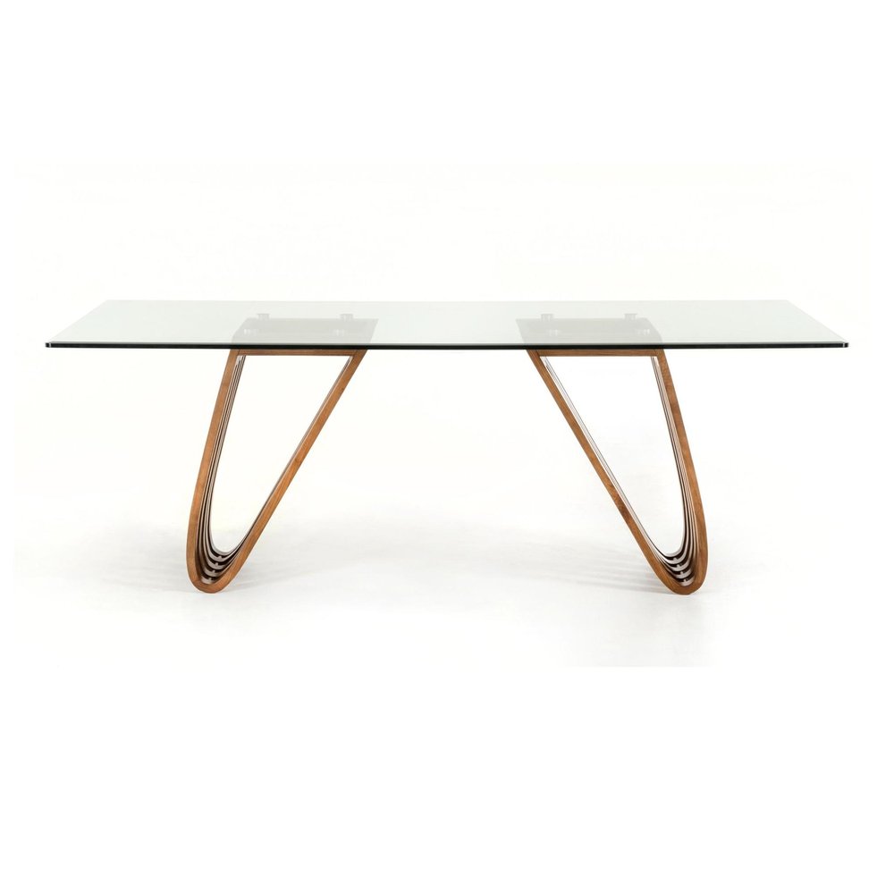 83" Clear And Brown Glass And Solid Wood Double Pedestal Base Dining Table HomeRoots