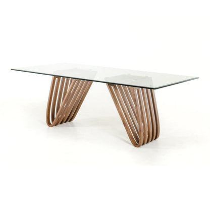 83" Clear And Brown Glass And Solid Wood Double Pedestal Base Dining Table HomeRoots