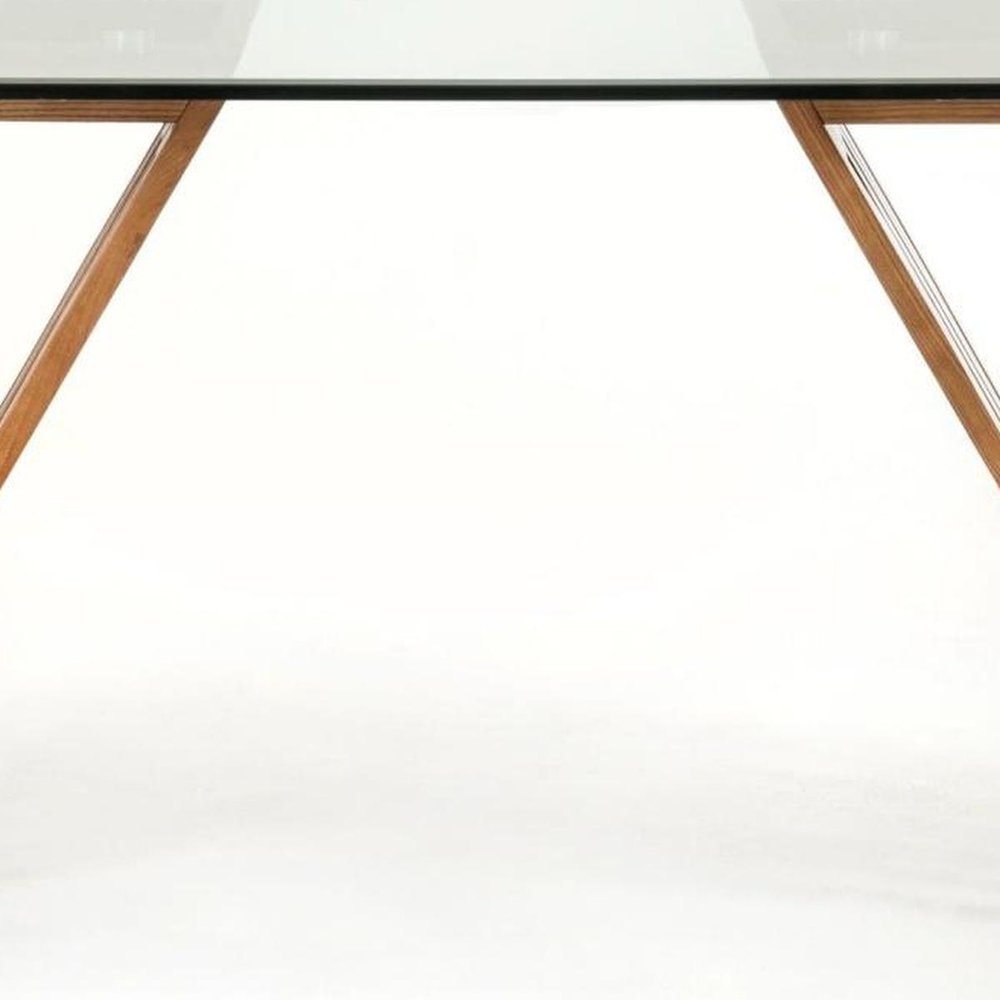 83" Clear And Brown Glass And Solid Wood Double Pedestal Base Dining Table — view 6