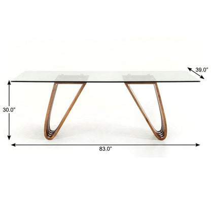 83" Clear And Brown Glass And Solid Wood Double Pedestal Base Dining Table HomeRoots