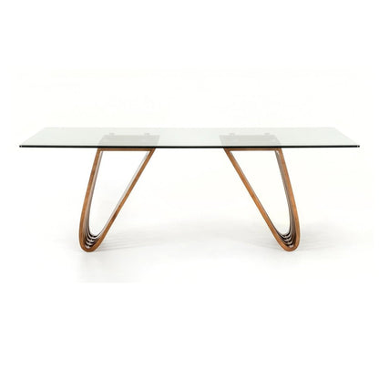 83" Clear And Brown Glass And Solid Wood Double Pedestal Base Dining Table HomeRoots