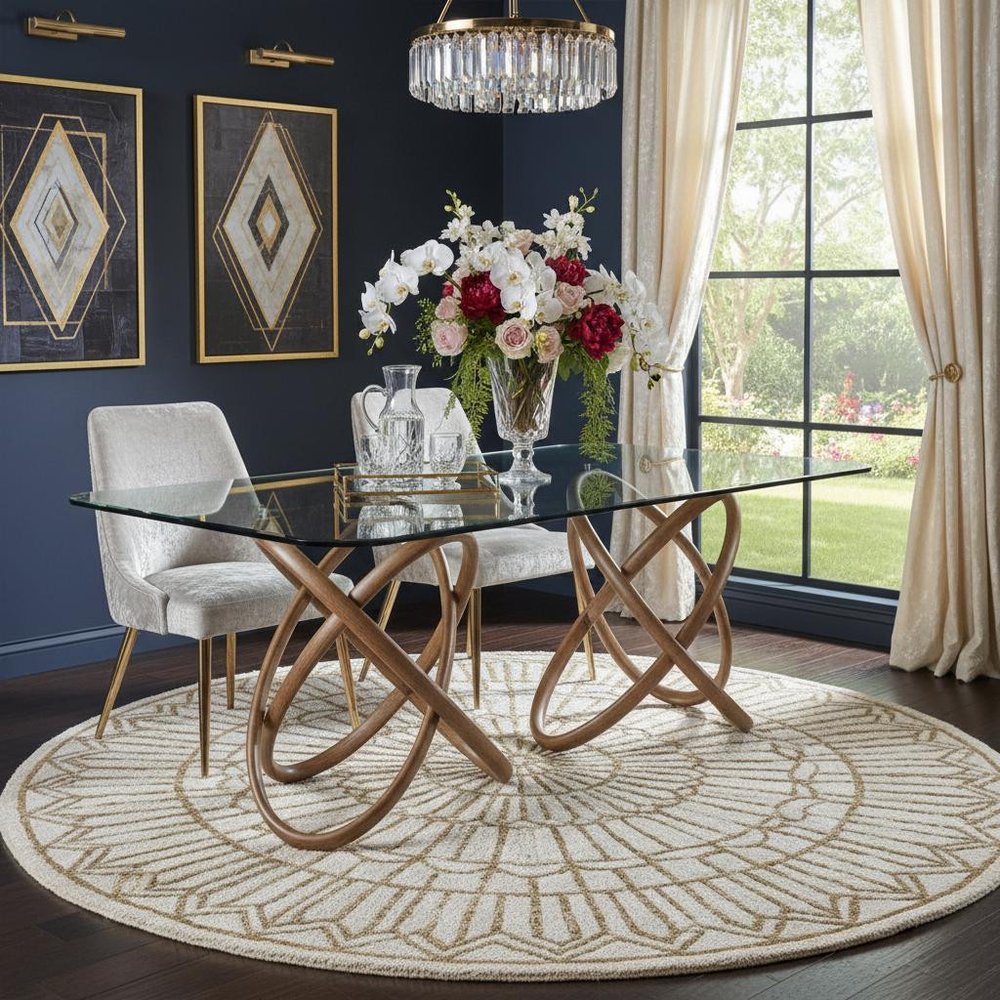 94" Clear And Natural Glass And Solid Wood Pedestal Base Dining Table HomeRoots