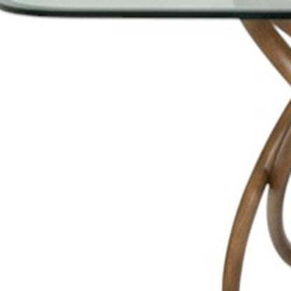 94" Clear And Natural Glass And Solid Wood Pedestal Base Dining Table HomeRoots