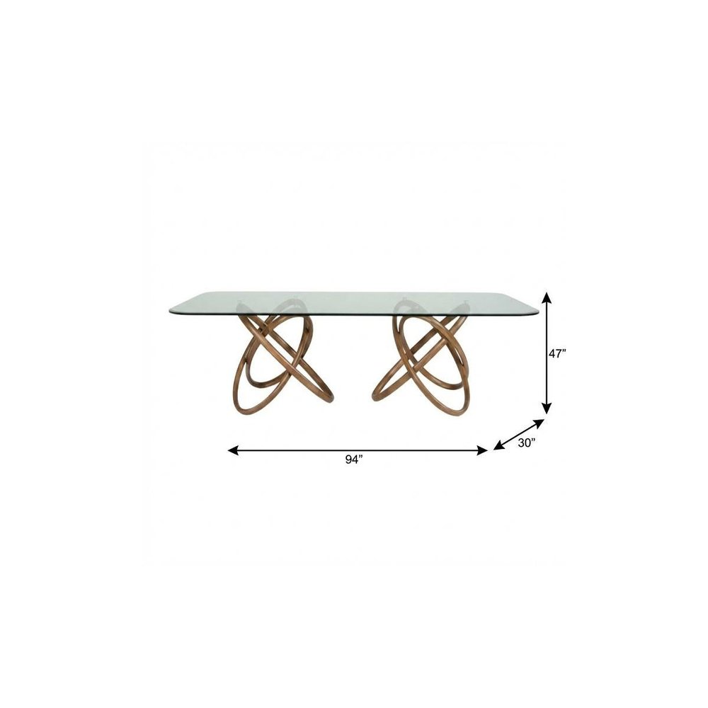 94" Clear And Natural Glass And Solid Wood Pedestal Base Dining Table HomeRoots