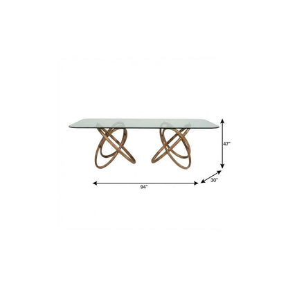 94" Clear And Natural Glass And Solid Wood Pedestal Base Dining Table HomeRoots
