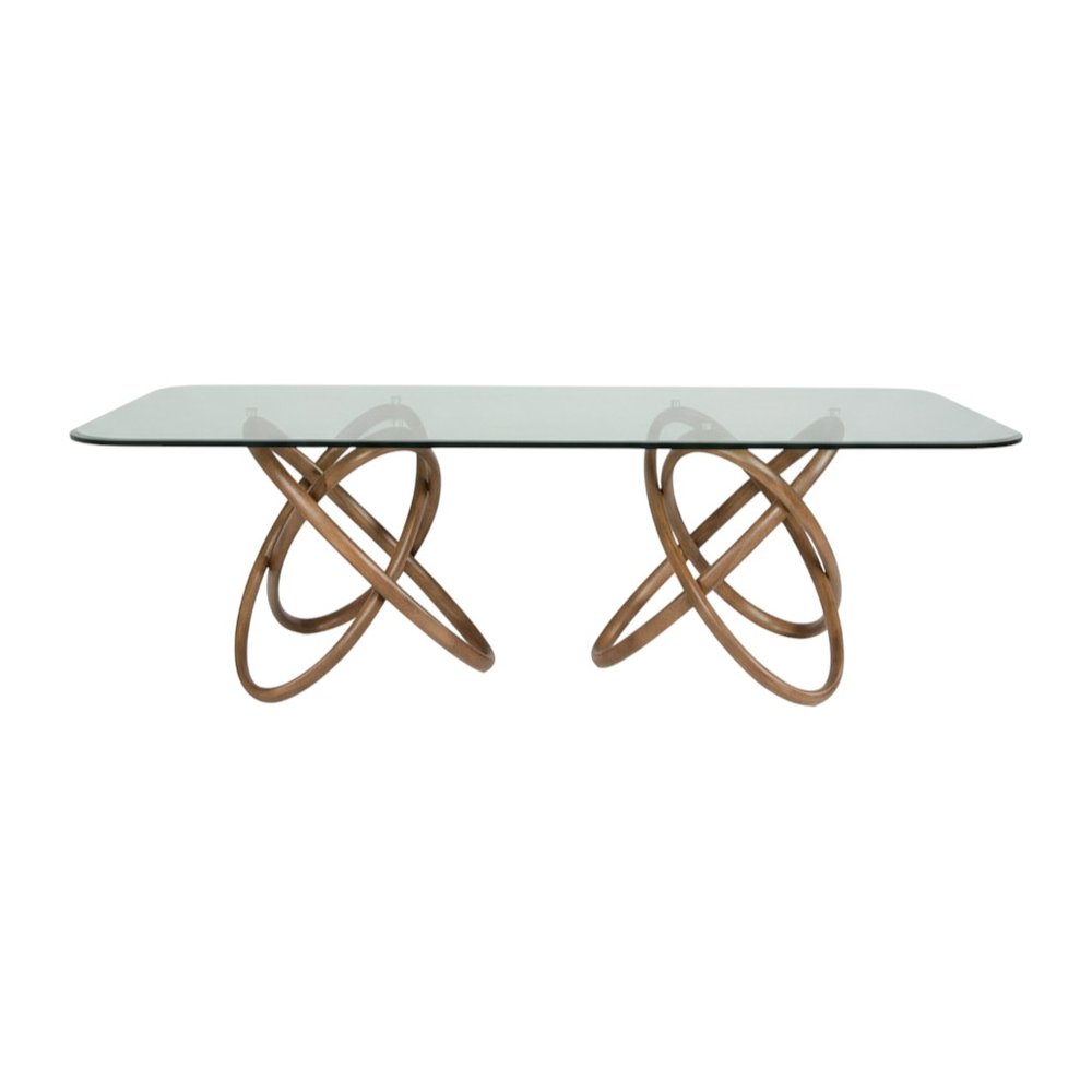 94" Clear And Natural Glass And Solid Wood Pedestal Base Dining Table HomeRoots
