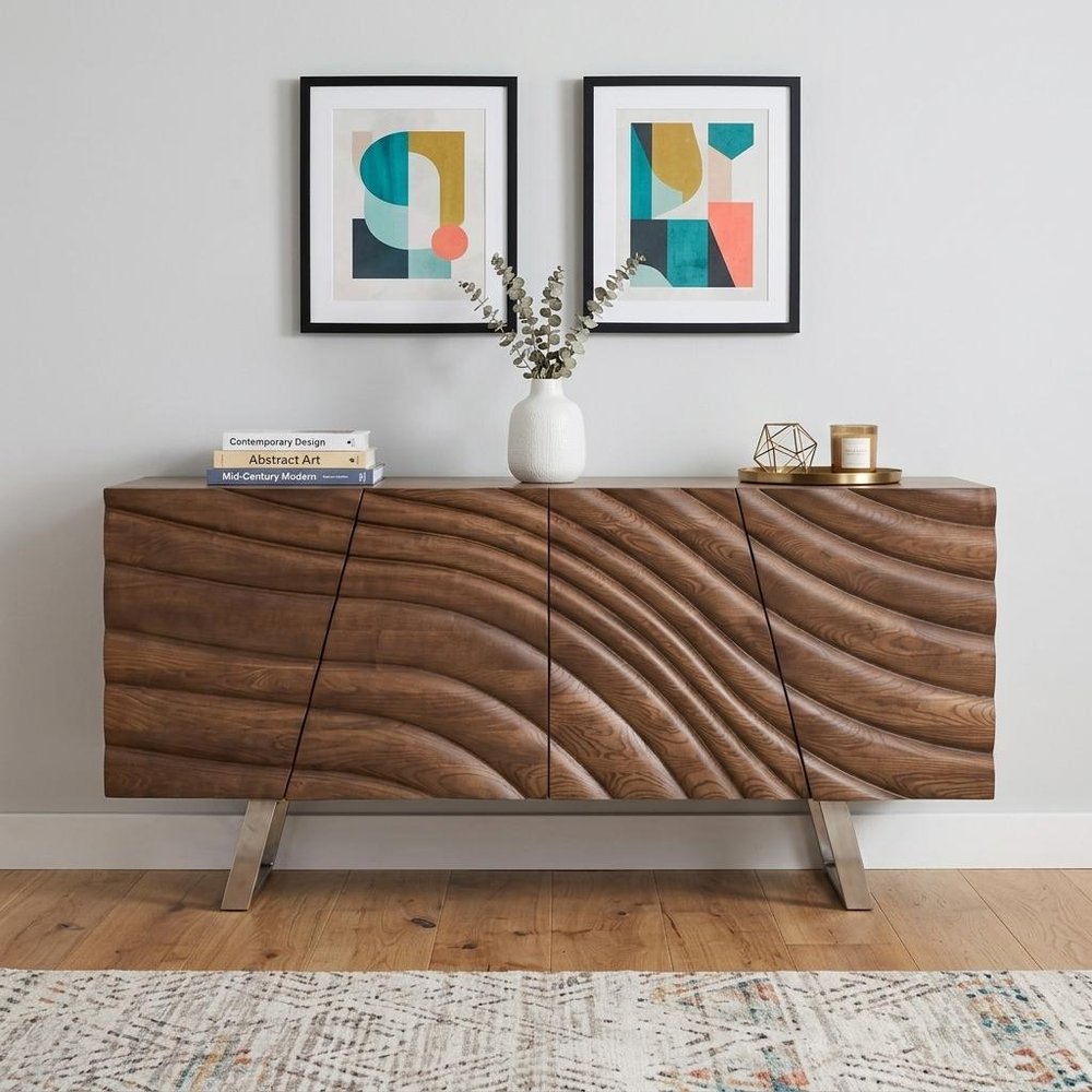 71" Natural Brown Solid Wood Sideboard with Four Doors — view 7