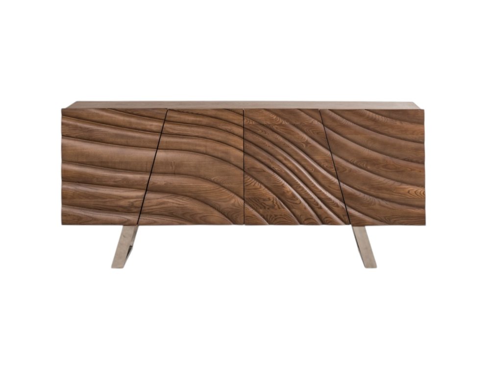 71" Natural Brown Solid Wood Sideboard with Four Doors — view 3