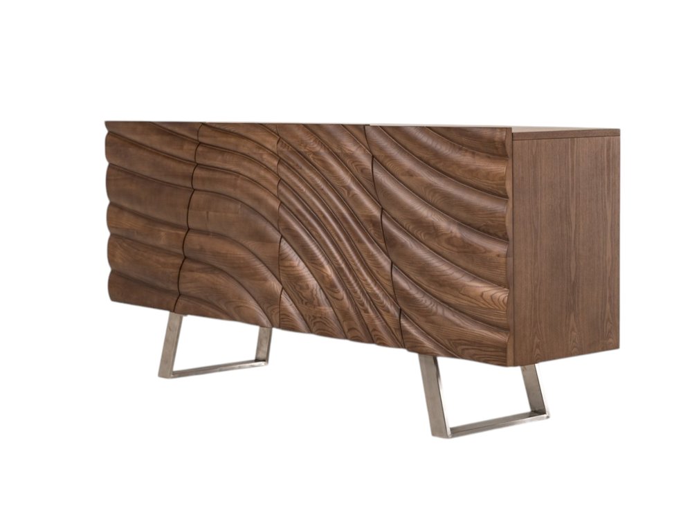 71" Natural Brown Solid Wood Sideboard with Four Doors — view 4