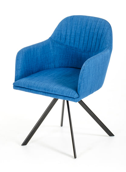 Blue And Black Upholstered Fabric Dining Arm Chair - FurniFindUSA