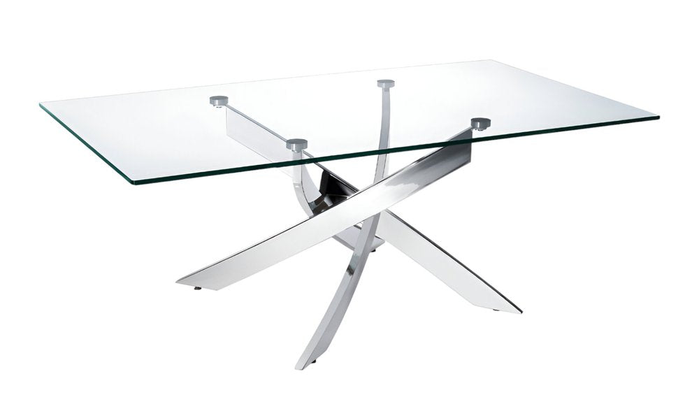 47" Clear and Silver Glass And Steel Cross Legs Coffee Table HomeRoots