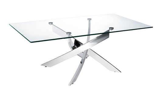 47" Clear and Silver Glass And Steel Cross Legs Coffee Table HomeRoots