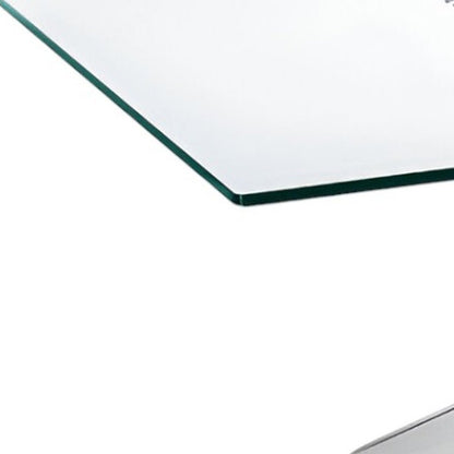 47" Clear and Silver Glass And Steel Cross Legs Coffee Table HomeRoots