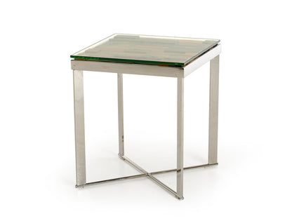 22" Silver and Brown Reclaimed Wood Glass and Steel Square End Table HomeRoots