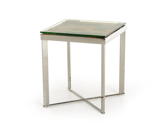 22" Silver and Brown Reclaimed Wood Glass and Steel Square End Table HomeRoots