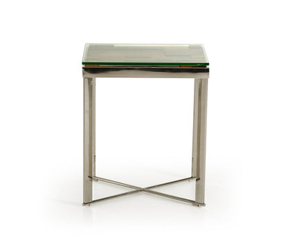 22" Silver and Brown Reclaimed Wood Glass and Steel Square End Table HomeRoots