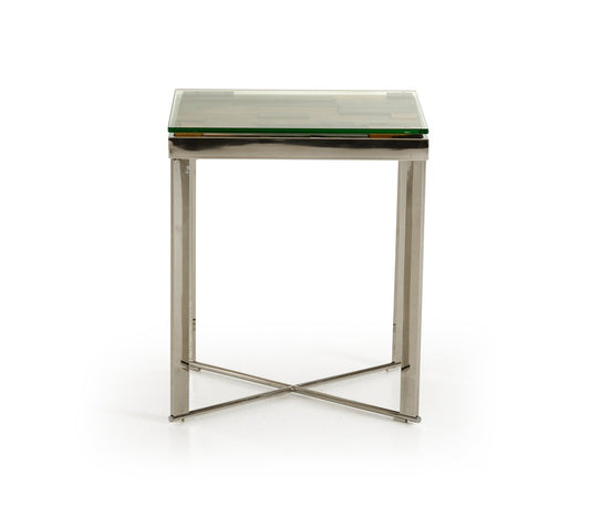 22" Silver and Brown Reclaimed Wood Glass and Steel Square End Table HomeRoots