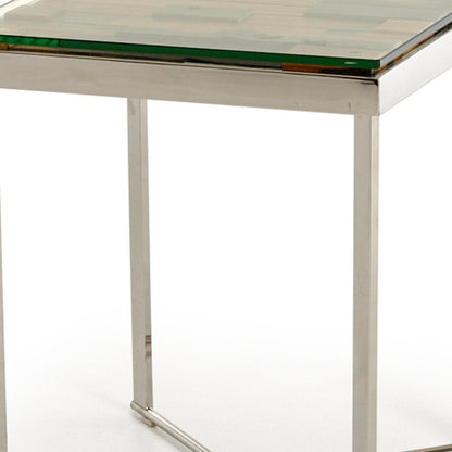 22" Silver and Brown Reclaimed Wood Glass and Steel Square End Table HomeRoots