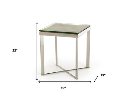 22" Silver and Brown Reclaimed Wood Glass and Steel Square End Table HomeRoots