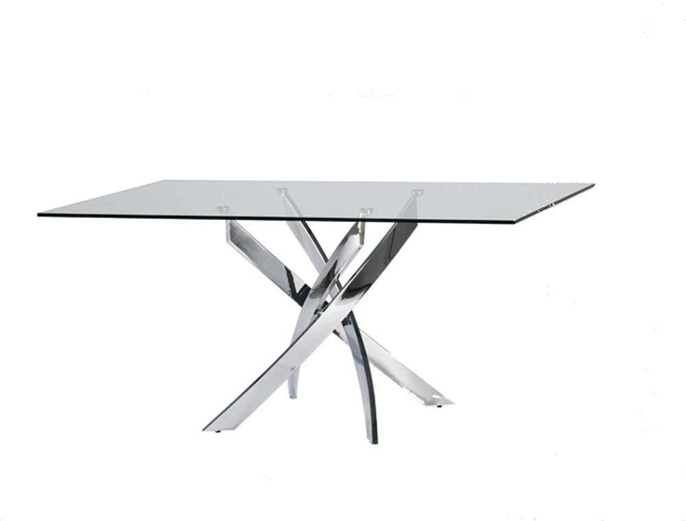 63" Clear And Silver Glass And Stainless Steel Pedestal Base Dining Table HomeRoots