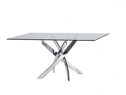 63" Clear And Silver Glass And Stainless Steel Pedestal Base Dining Table HomeRoots