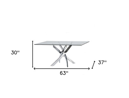 63" Clear And Silver Glass And Stainless Steel Pedestal Base Dining Table HomeRoots