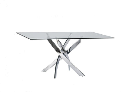 63" Clear And Silver Glass And Stainless Steel Pedestal Base Dining Table HomeRoots