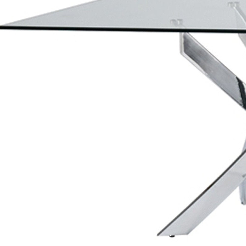 63" Clear And Silver Glass And Stainless Steel Pedestal Base Dining Table HomeRoots