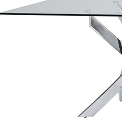 63" Clear And Silver Glass And Stainless Steel Pedestal Base Dining Table HomeRoots