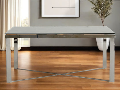 80" Clear And Silver Solid Wood And Stainless Steel Trestle Base Dining Table HomeRoots