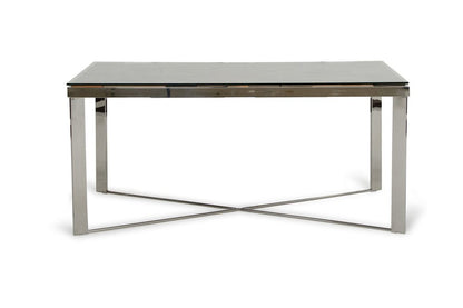 80" Clear And Silver Solid Wood And Stainless Steel Trestle Base Dining Table HomeRoots