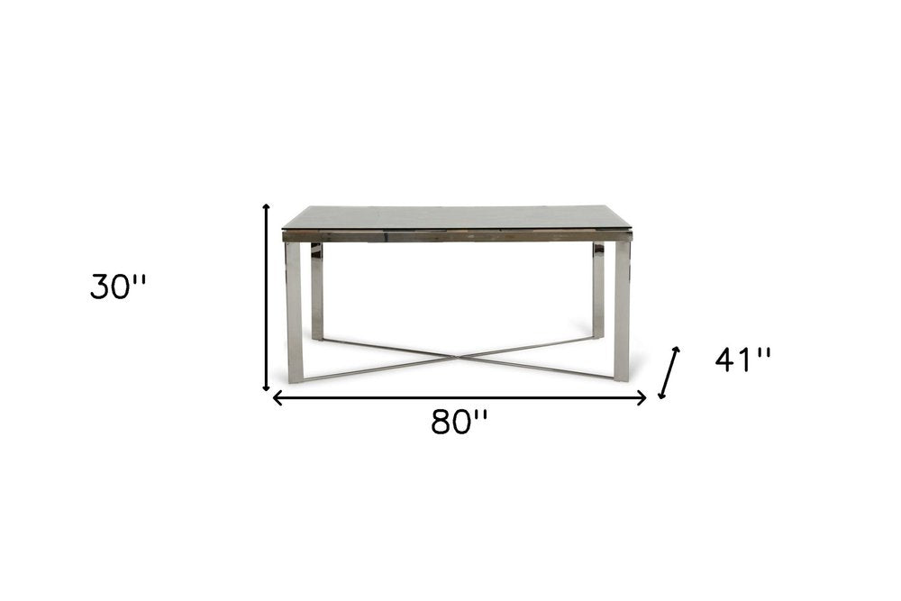 80" Clear And Silver Solid Wood And Stainless Steel Trestle Base Dining Table HomeRoots