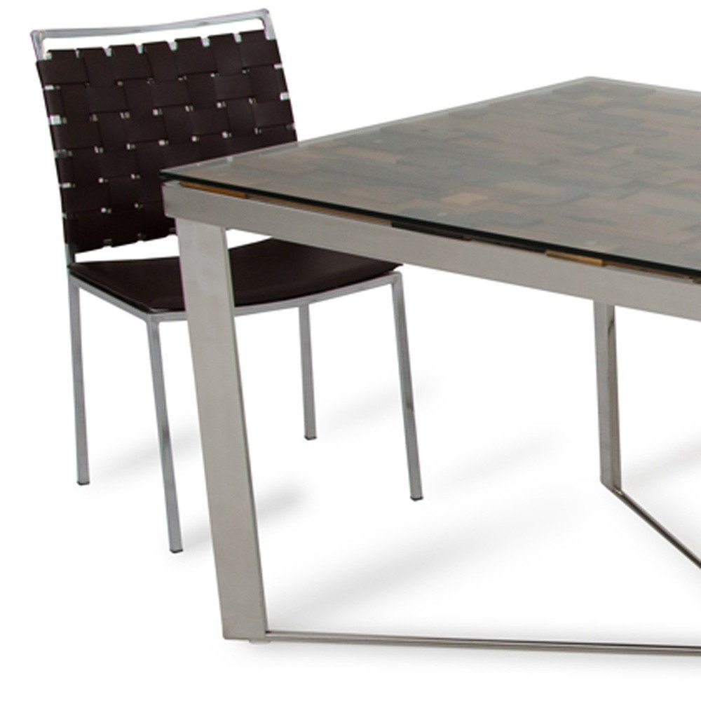 80" Clear And Silver Solid Wood And Stainless Steel Trestle Base Dining Table HomeRoots
