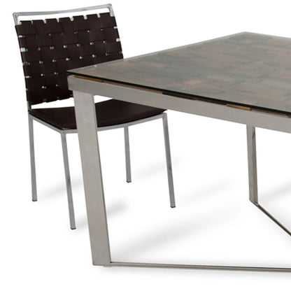 80" Clear And Silver Solid Wood And Stainless Steel Trestle Base Dining Table HomeRoots