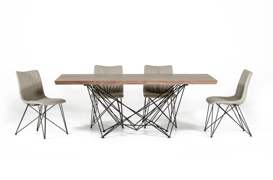 Light Brown And Black Solid Wood And Metal Dining Table