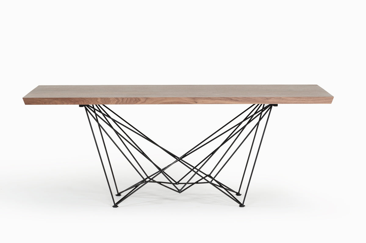 Light Brown And Black Solid Wood And Metal Dining Table