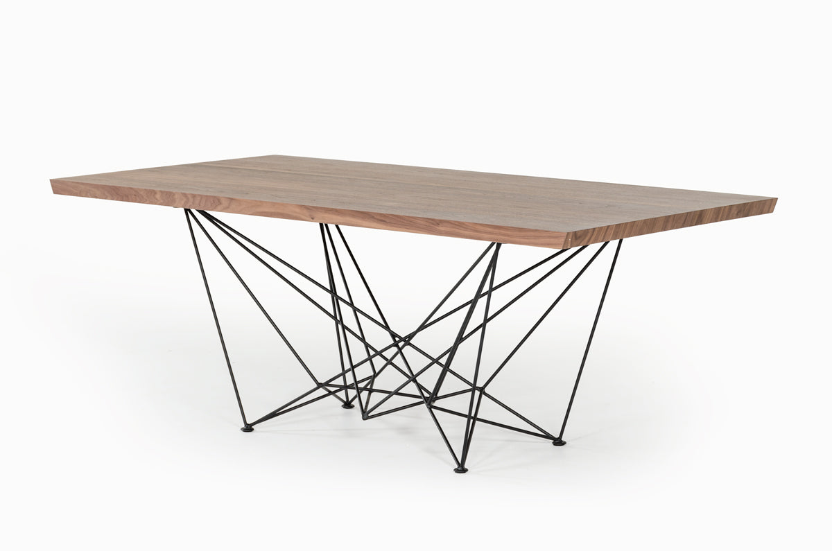 Light Brown And Black Solid Wood And Metal Dining Table