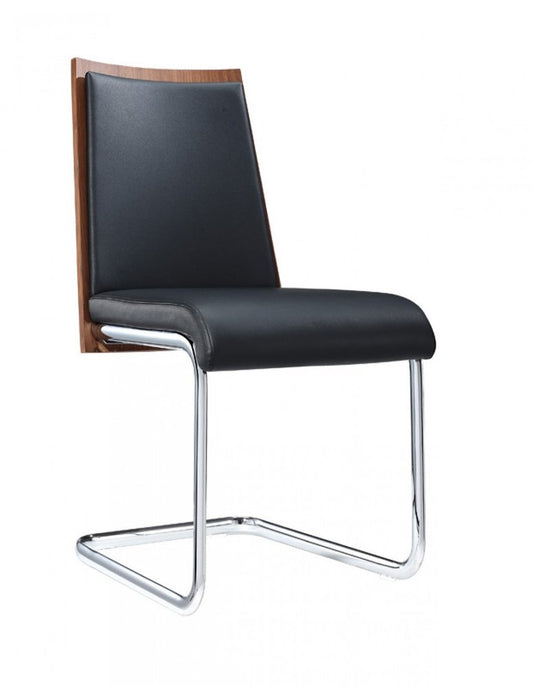 Set of Two Black and Silver Upholstered Faux Leather Dining Parsons Chairs HomeRoots