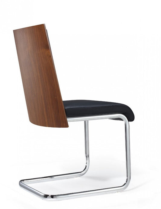 Set of Two Black and Silver Upholstered Faux Leather Dining Parsons Chairs HomeRoots