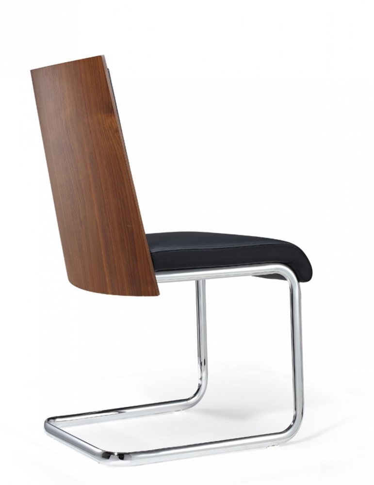 Set of Two Black and Silver Upholstered Faux Leather Dining Parsons Chairs HomeRoots