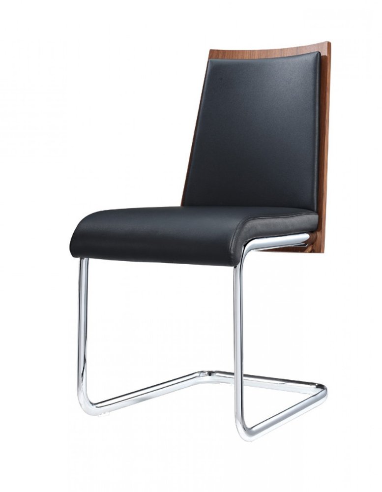 Set of Two Black and Silver Upholstered Faux Leather Dining Parsons Chairs HomeRoots