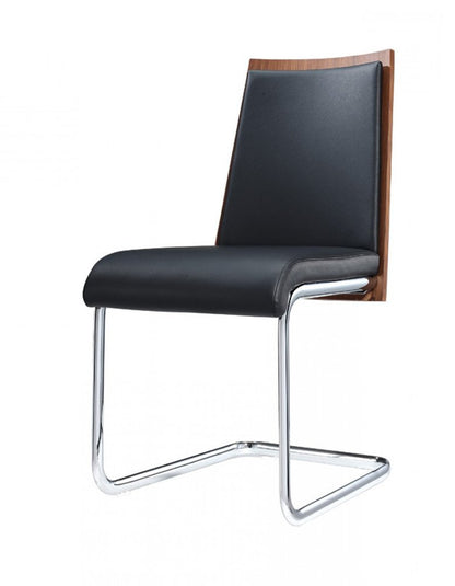 Set of Two Black and Silver Upholstered Faux Leather Dining Parsons Chairs HomeRoots