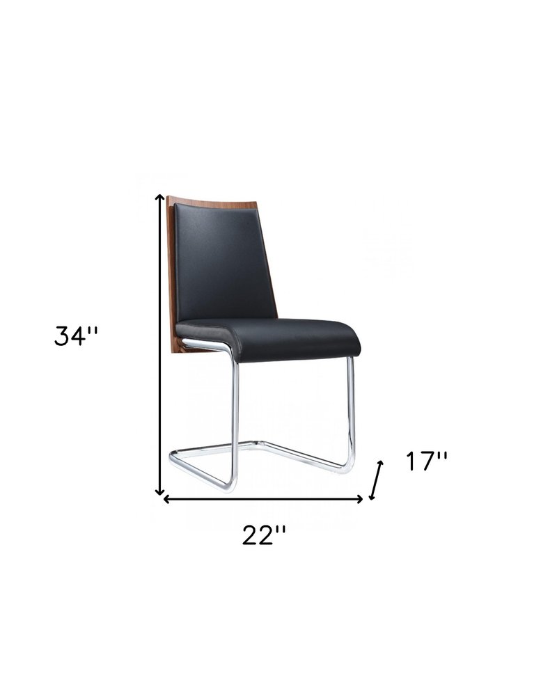 Set of Two Black and Silver Upholstered Faux Leather Dining Parsons Chairs HomeRoots