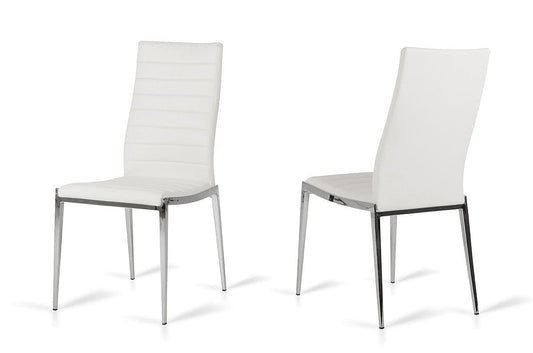Set of Two White And Silver Upholstered Faux Leather Dining Side Chairs