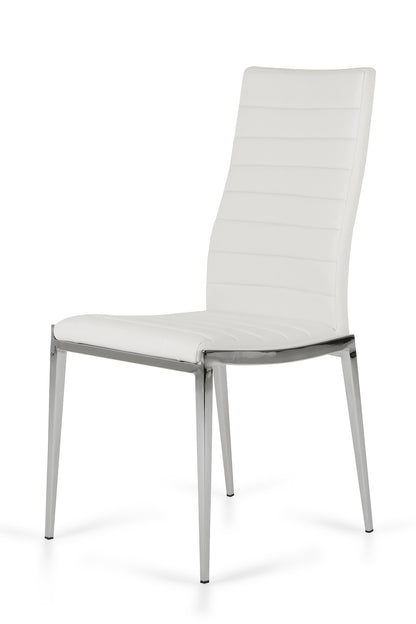 Set of Two White And Silver Upholstered Faux Leather Dining Side Chairs