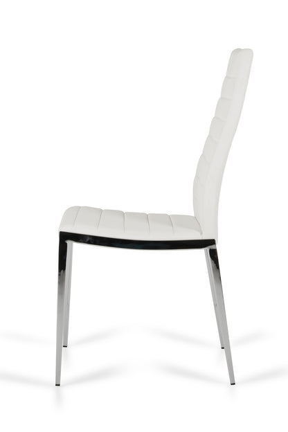 Set of Two White And Silver Upholstered Faux Leather Dining Side Chairs