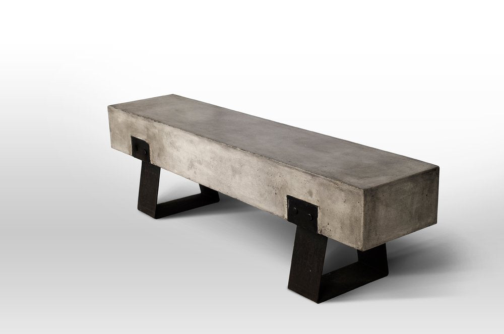 75" Gray and Black Metal and Concrete Indoor Outdoor Bench HomeRoots