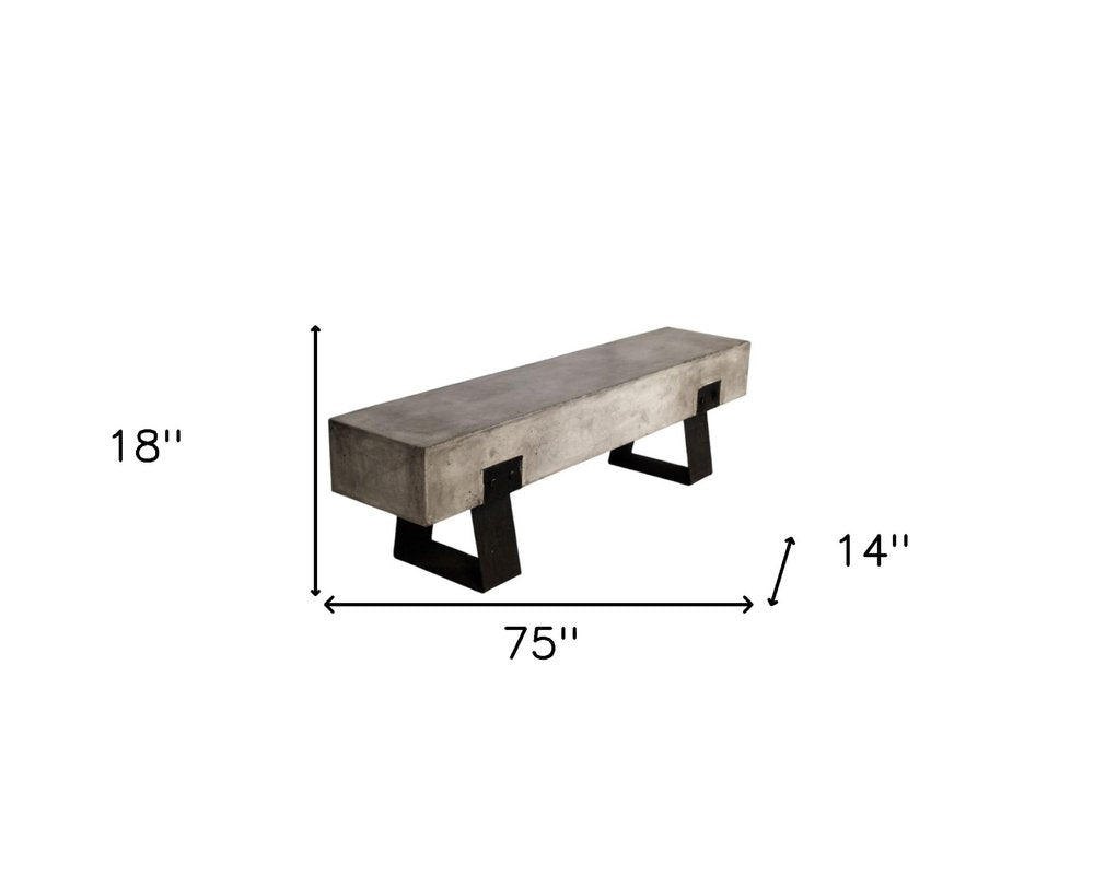 75" Gray and Black Metal and Concrete Indoor Outdoor Bench HomeRoots