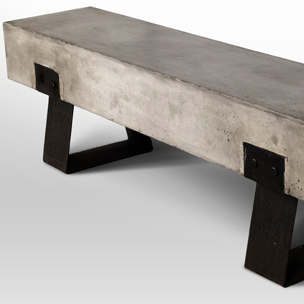 75" Gray and Black Metal and Concrete Indoor Outdoor Bench HomeRoots